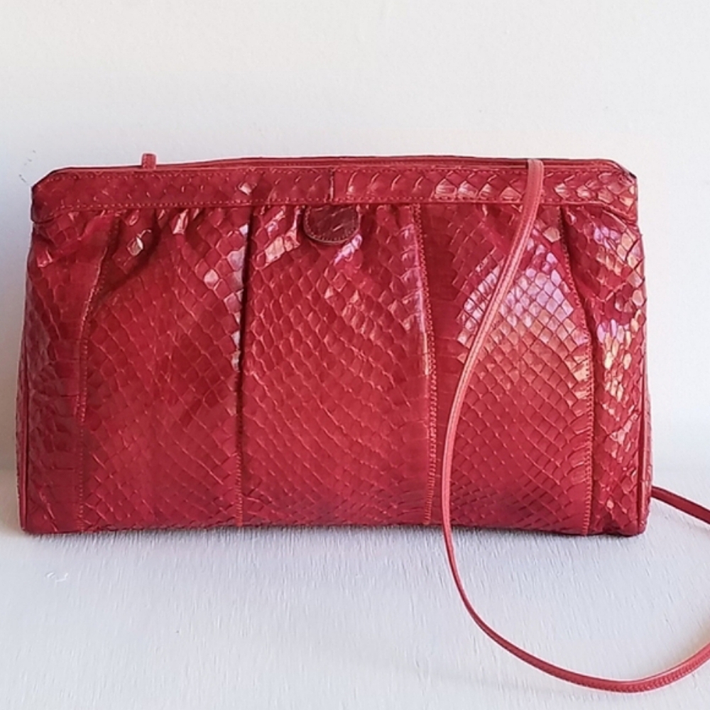 Vintage Palizzio Genuine Leather & Snakeskin Crossbody Hand Bag ⭐️⭐️ - Picture 4 of 16